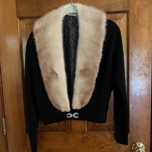 Vintage - Two Cashmere Sweaters with Removable Fur Collar and Rhinestone Accents - Picture 2 of 15